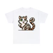 Cute Cat Playfully Waves Unisex Heavy Cotton T-Shirt Small