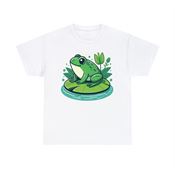 Frog on Lily Pad in the Pond Unisex Heavy Cotton T-Shirt Small