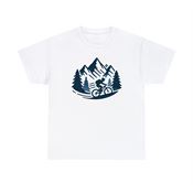 Mountain Biking Amidst Nature’s Majesty Unisex Heavy Cotton T-Shirt Small