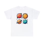 Cosmic Quartet: Playful Planets in Starry Harmony Unisex Heavy Cotton T-Shirt Small