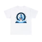 Blast Off to the Stars with a Rocket in Front of the Moon Unisex Heavy Cotton T-Shirt Small