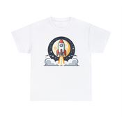 Rocket in front of Moon Taking Off to the Stars Unisex Heavy Cotton T-Shirt X-Large