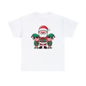 Joyful Holiday Gathering of Santa with Elves Unisex Heavy Cotton T-Shirt Large